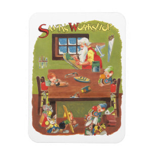 Vintage Christmas Santa with Elves in the Workshop Magnet
