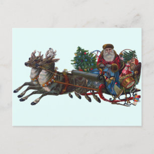 Vintage Christmas Santa with Gifts and Reindeer Postcard