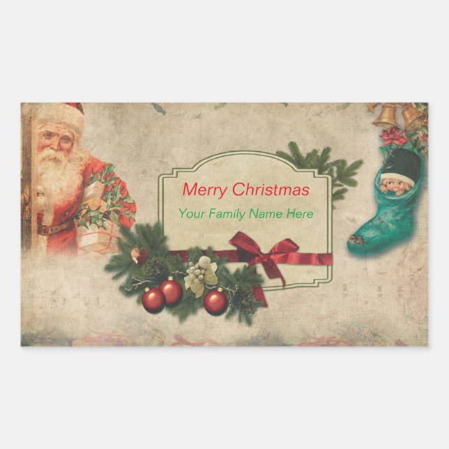 Vintage Christmas Santa with presents Sticker (Front)