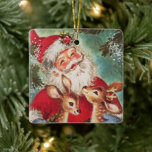 Vintage Christmas Santa With Reindeer Ceramic Ornament<br><div class="desc">Vintage Christmas Santa With Reindeer Holiday Ornament.</div>