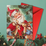 Vintage Christmas Santa With Riendeer Holiday Card<br><div class="desc">Vintage Christmas Santa With Riendeer Holiday Card.</div>