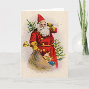 Vintage Christmas Santa with Toys Greeting Card