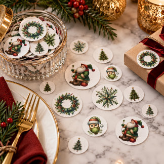 Vintage Christmas Santa & Woodland Botanical Confetti