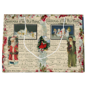 Vintage Christmas Santas, Children, Musical Notes  Large Gift Bag