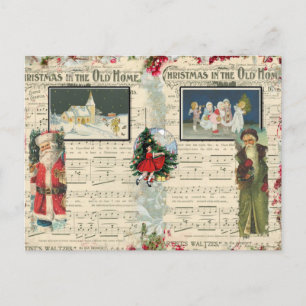 Vintage Christmas Santas, Children, Notes Postcard