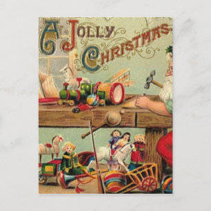 Vintage Christmas Santa's Workshop Toys Art Gifts Holiday Postcard