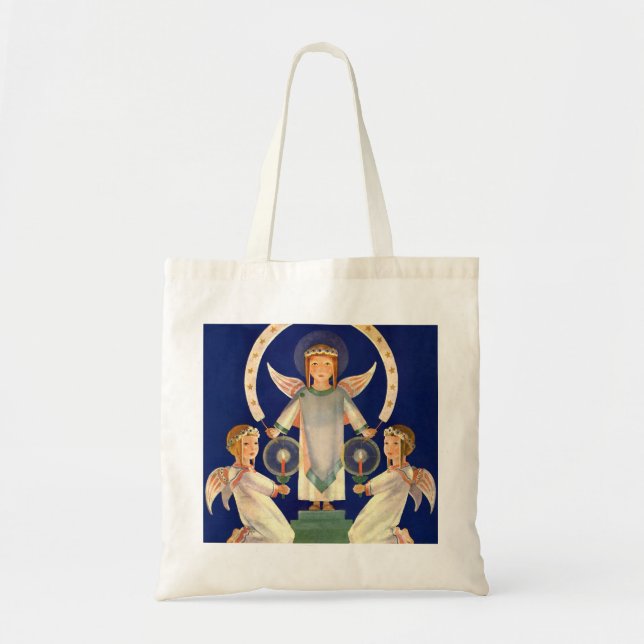 Vintage Christmas, Scandinavian Santa Lucia Angels Tote Bag (Front)