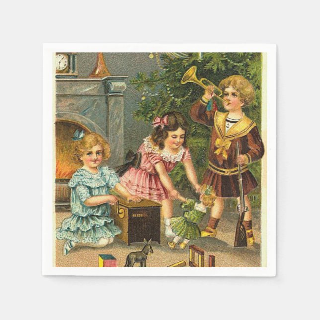 Vintage Christmas Scene Holiday paper napkins (Front)