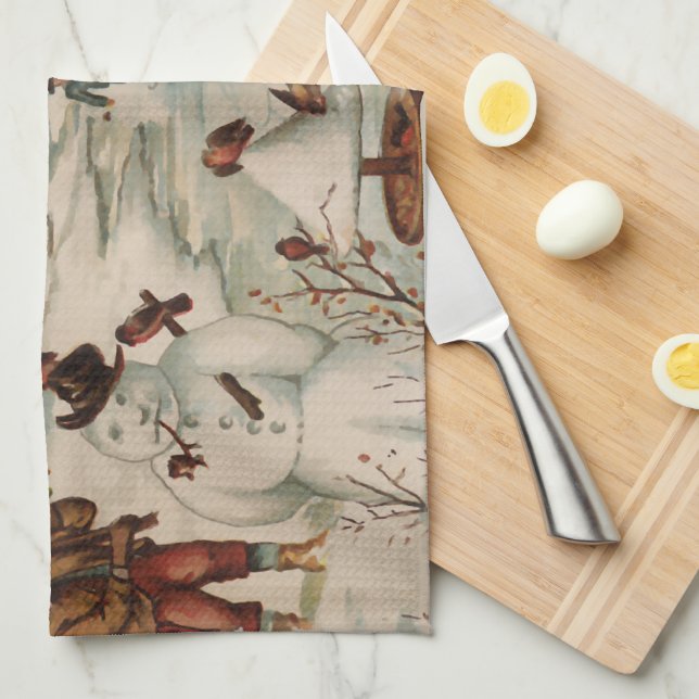 Vintage Christmas scene ice skating Kitchen Towel (Quarter Fold)