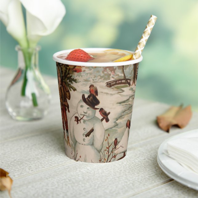 Vintage Christmas scene ice skating Paper Cups (Insitu)