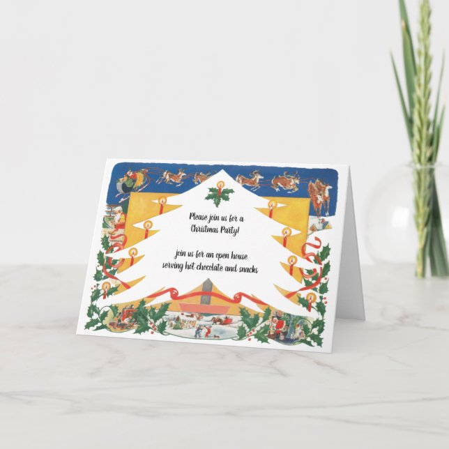 Vintage Christmas Scene with Santa Claus Card (Front)