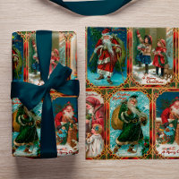Vintage Christmas Scenes in Gold Gothic Borders