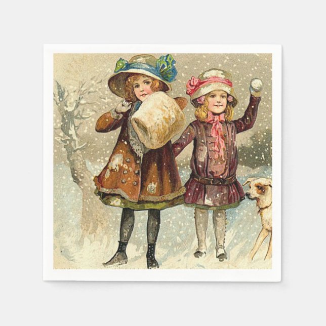 Vintage Christmas Scne Holiday paper napkins (Front)