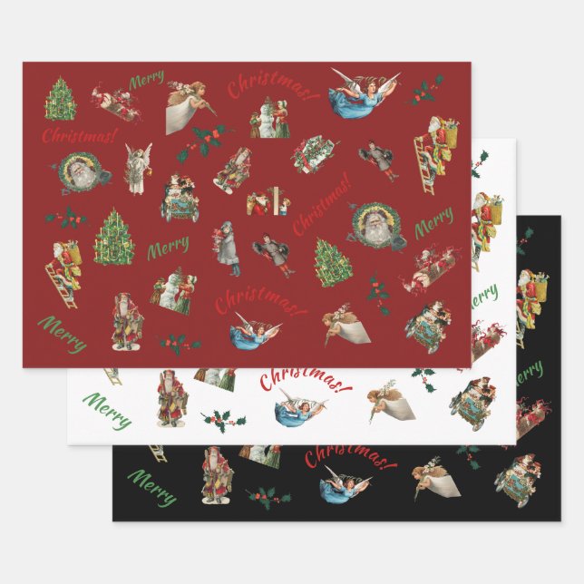 Vintage Christmas Set of Wrapping Paper Sheets (Set)