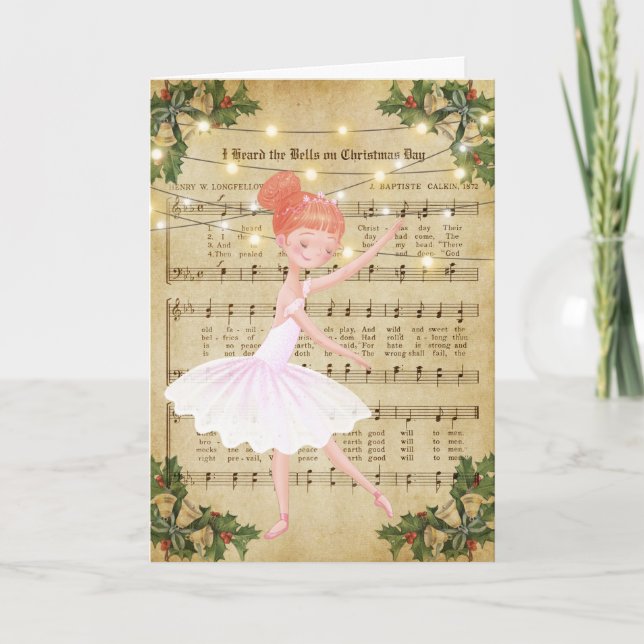 Vintage Christmas Sheet Music and Ballerina Holiday Card (Front)