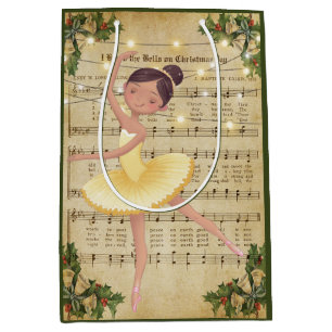 Vintage Christmas Sheet Music and Ballerina Medium Gift Bag