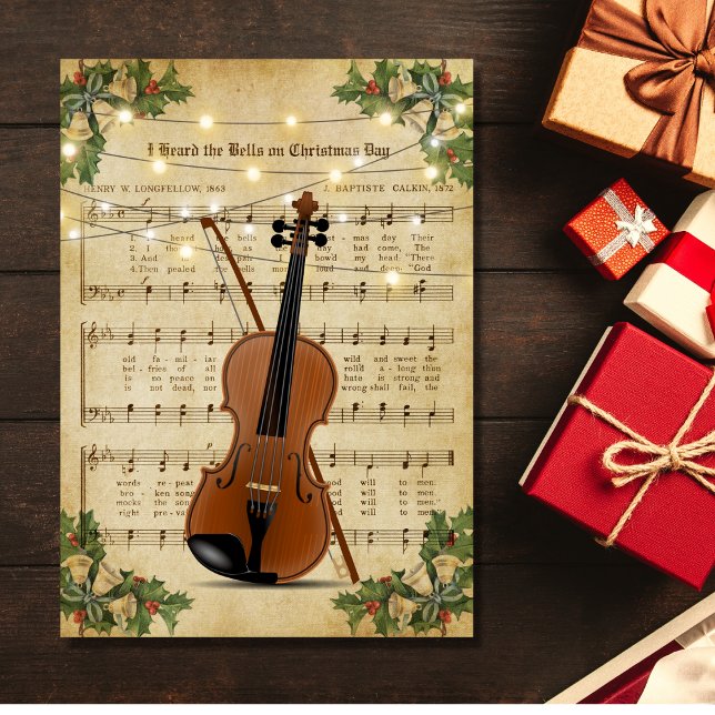 Vintage Christmas Sheet Music and Violin Holiday Card (Creator Uploaded)