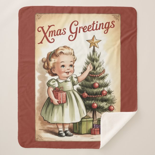 Vintage Christmas Sherpa Blanket (Front)