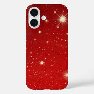Vintage Christmas, Shining Stars in Red Galaxy iPhone 16 Case