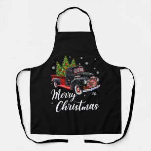 Vintage Christmas Shirt Tree on Car red Truck Apron