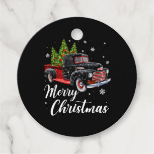 Vintage Christmas Shirt Tree on Car red Truck Favour Tags
