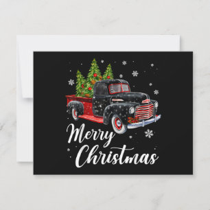 Vintage Christmas Shirt Tree on Car red Truck Holiday Card