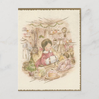 Vintage Christmas Shop Girl Holiday Postcard