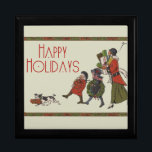 Vintage Christmas Shopping Family Fun Gift Box<br><div class="desc">Vintage Christmas Shopping - This vintage Christmas card shows a family coming home with lots of Christmas gifts! Christmas is certainly looking wonderful this year! Mommy has been Christmas shopping and is carrying a big stack of Christmas gifts. A little Christmas girl has a Christmas wreath, and the younger child...</div>