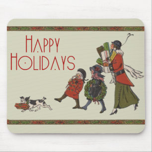 Vintage Christmas Shopping Family Fun Mouse Pad