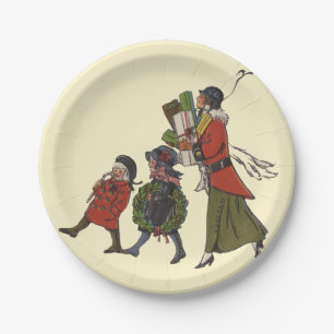 Vintage Christmas Shopping Family Fun Paper Plate