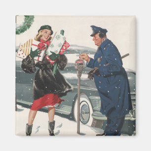 Vintage Christmas, Shopping Presents Policeman Magnet