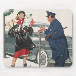 Vintage Christmas, Shopping Presents Policeman Mouse Pad
