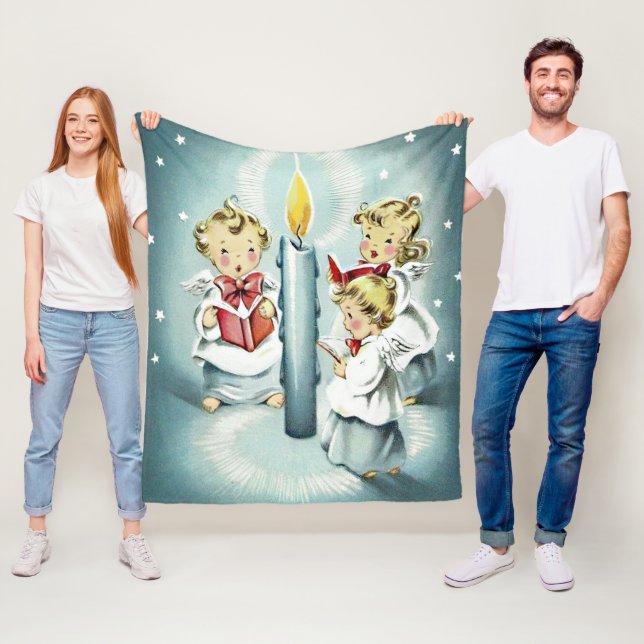 Vintage Christmas Singing Angels Blue Candle  Fleece Blanket (In Situ)