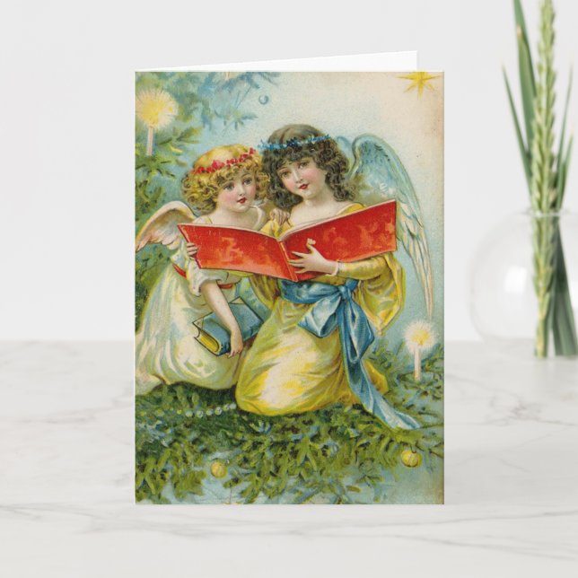 Vintage Christmas Singing Angels Holiday Card (Front)