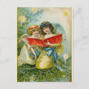 Vintage Christmas Singing Angels Holiday Postcard