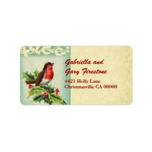 Vintage Christmas Singing Bird and Holly Label