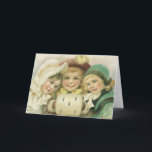 Vintage Christmas Sisters, Victorian Children Holiday Card<br><div class="desc">Vintage illustration Victorian Merry Christmas holiday image featuring three smiling,  happy girls. These best friends forever or siblings are wearing winter clothes with hats and muffs. Long lasting friendship.</div>