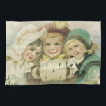 Vintage Christmas Sisters, Victorian Children Kitchen Towel<br><div class="desc">Vintage illustration Victorian Merry Christmas holiday image featuring three smiling,  happy girls. These best friends forever or siblings are wearing winter clothes with hats and muffs. Long lasting friendship.</div>