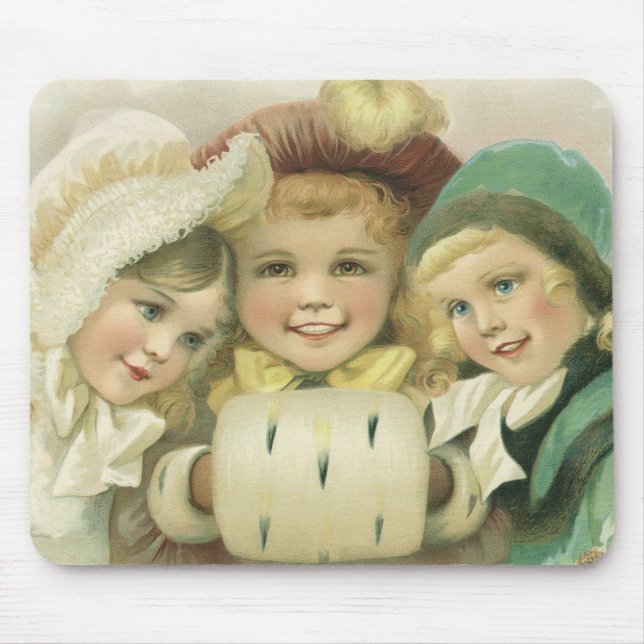 Vintage Christmas Sisters, Victorian Children Mouse Pad (Front)
