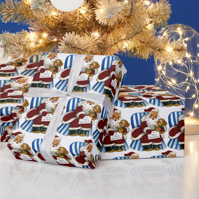 Vintage Christmas sitting Santa tiled party Wrapping Paper (Holidays)