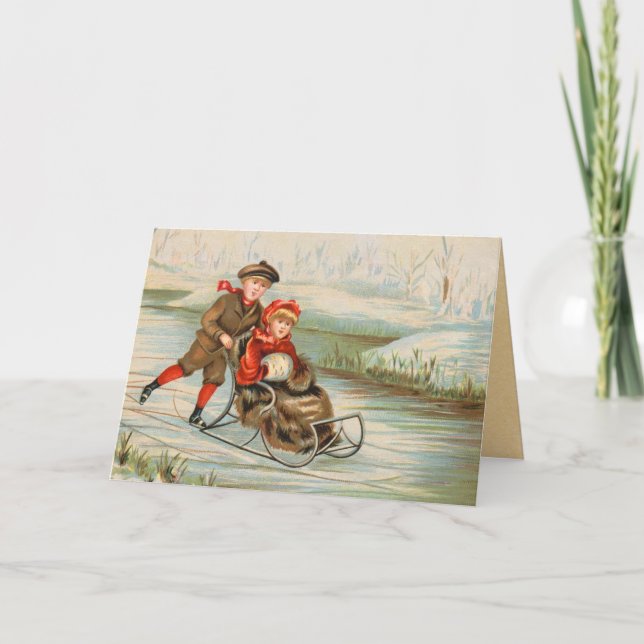 Vintage Christmas Sledding Cards (Front)