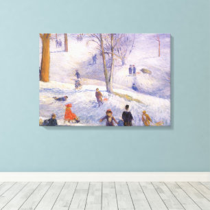 Vintage Christmas, Sledding, Central Park Glackens Canvas Print