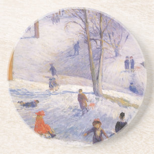Vintage Christmas, Sledding, Central Park Glackens Coaster