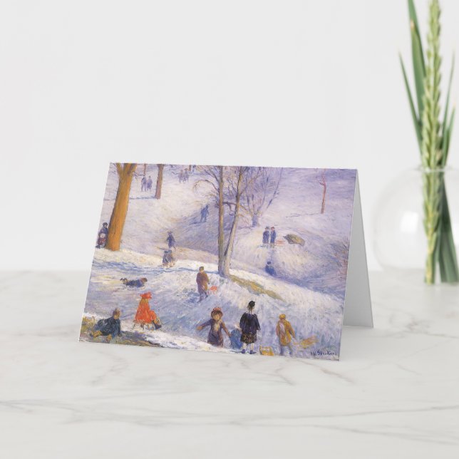 Vintage Christmas, Sledding, Central Park Glackens Holiday Card (Front)