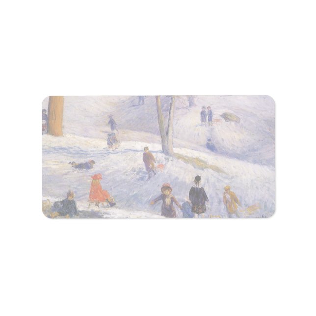 Vintage Christmas, Sledding, Central Park Glackens Label (Front)