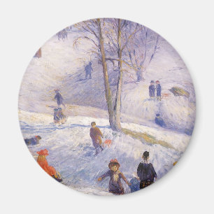 Vintage Christmas, Sledding, Central Park Glackens Magnet