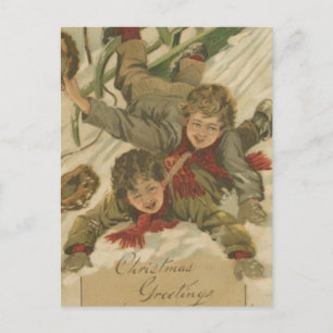 Vintage Christmas Sledding Holiday Postcard