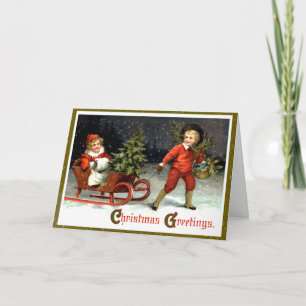 Vintage Christmas Sleigh Ride Holiday Card
