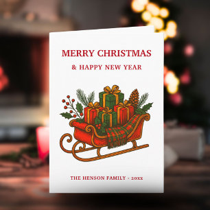 Vintage Christmas Sleigh with Gifts Holiday Card