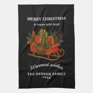 Vintage Christmas Sleigh with Gifts Kitchen Towel